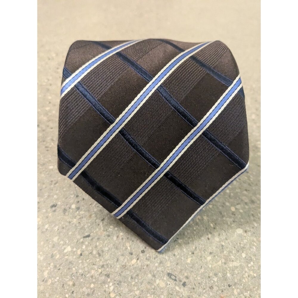 Kenneth Roberts Necktie Men's 59x3.5  Inch Black Striped Blue And White Accents